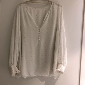 Sheer white blouse w gold flecks
